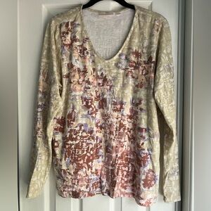 Belle by Kim Gravel long sleeve knit top V neck floral feminine fall leisure M